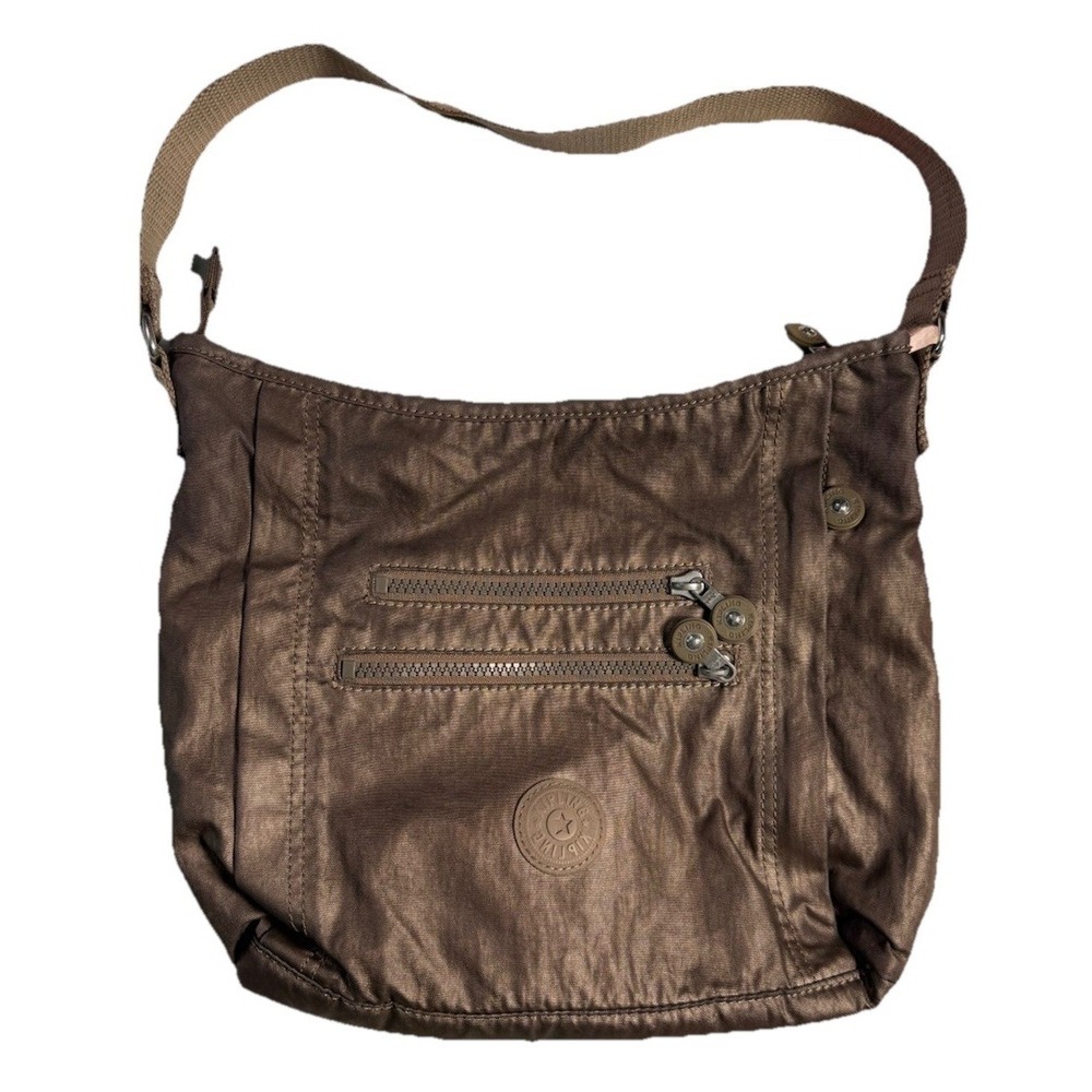 KIPLING COATED SILVER GRAY NYLON CANVAS STRAP SHOULDER BAG HANDBAG PURSE - Picture 12 of 12